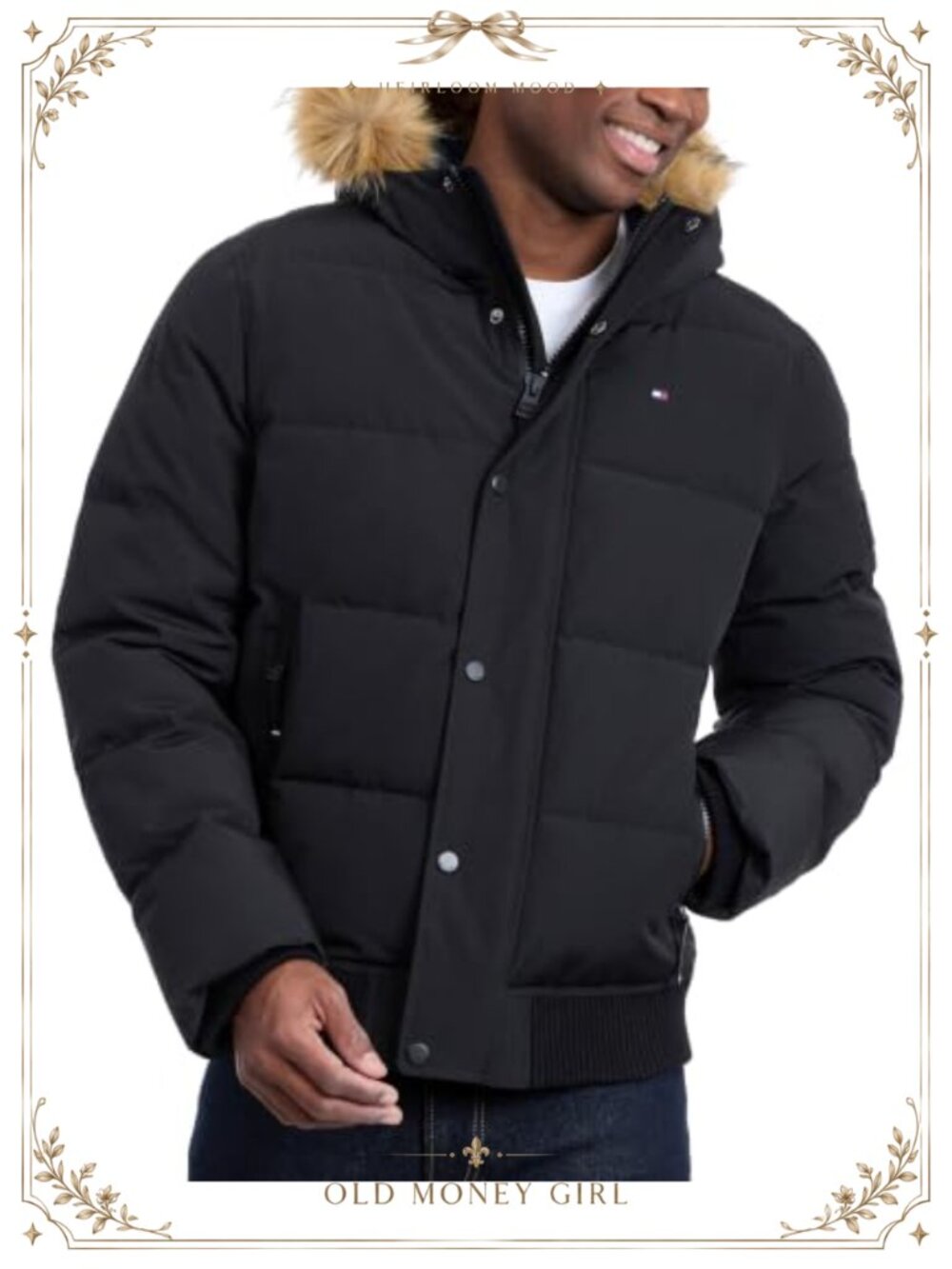 Men's Quilted Snorkel Bomber Jacket Wind Water Resistant Faux Fur Hood Coat